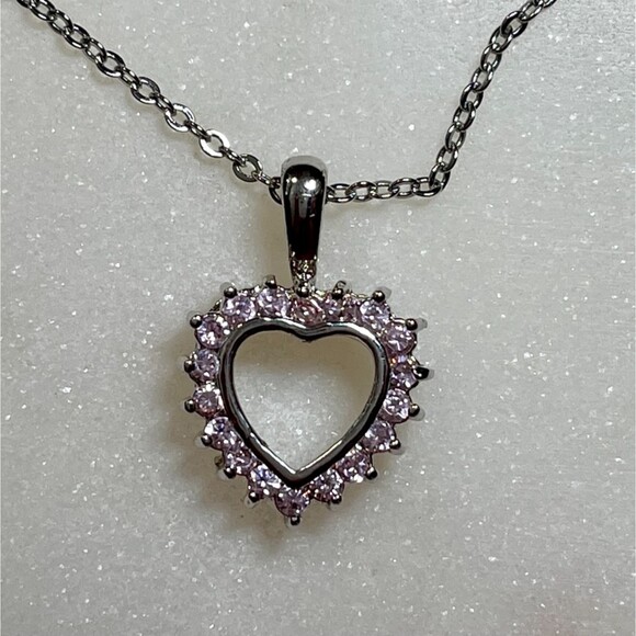 Y2K Vintage Silver Tone Necklace with Pink Heart Pendant - Picture 1 of 4